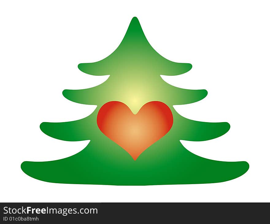 Vector illustration of Christmas tree and heart as a gift