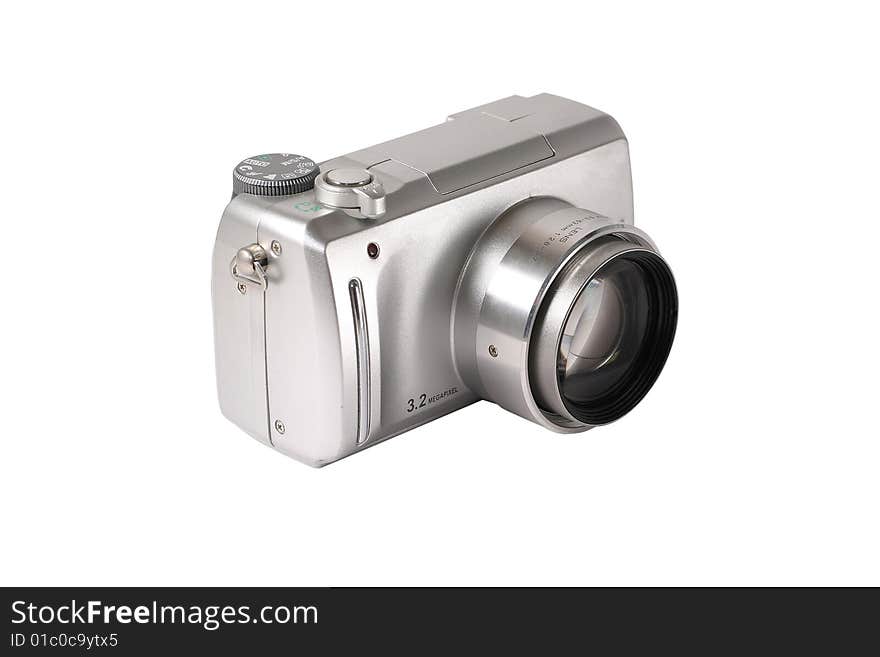 Digital camera. Isolated on a white background, without shadows. Studio light.