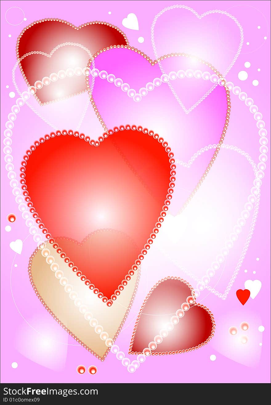 A background of pink and red hearts. A background of pink and red hearts.