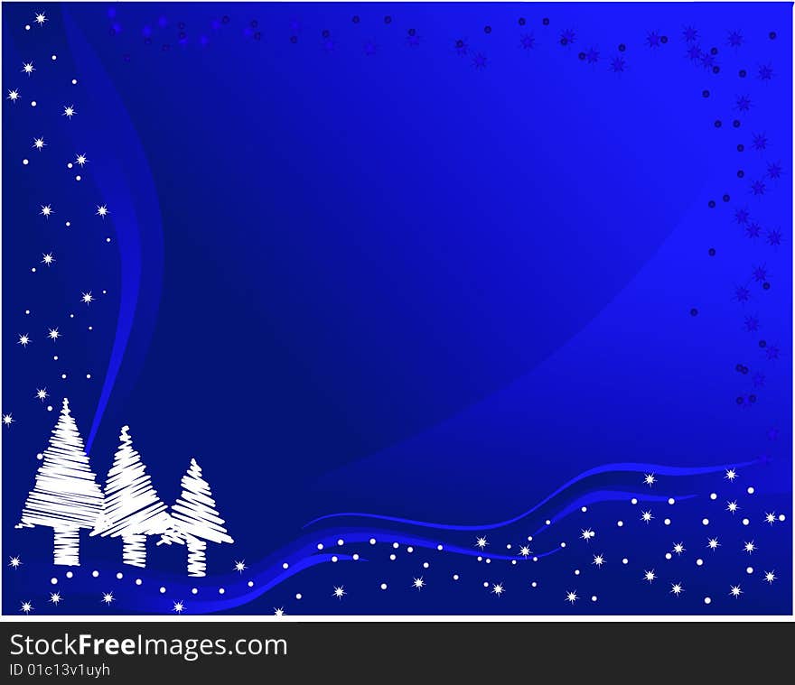 Christmas background with snowfalkes ant christmas trees