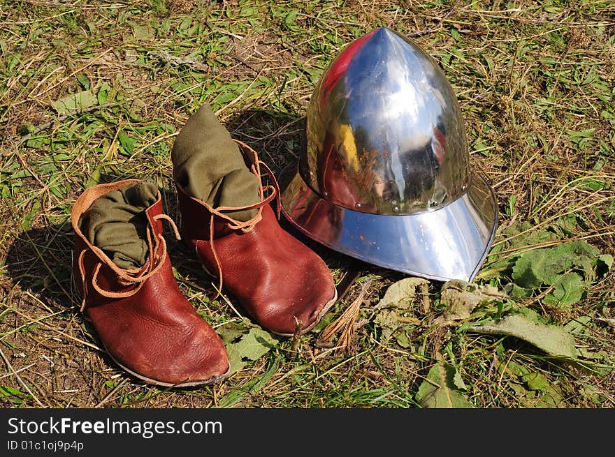 Teutonic Medieval Boots And Helmet