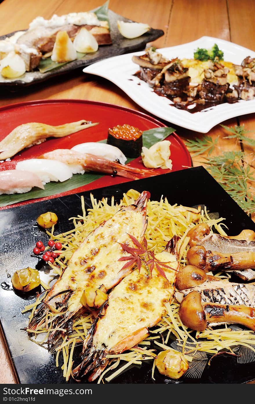 Japanese cuisine,sashimi,seafood,table. Japanese cuisine,sashimi,seafood,table