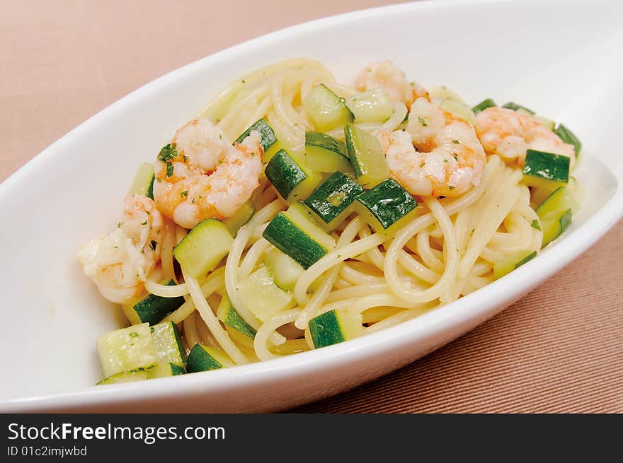 Italy seafood noodles on white dish