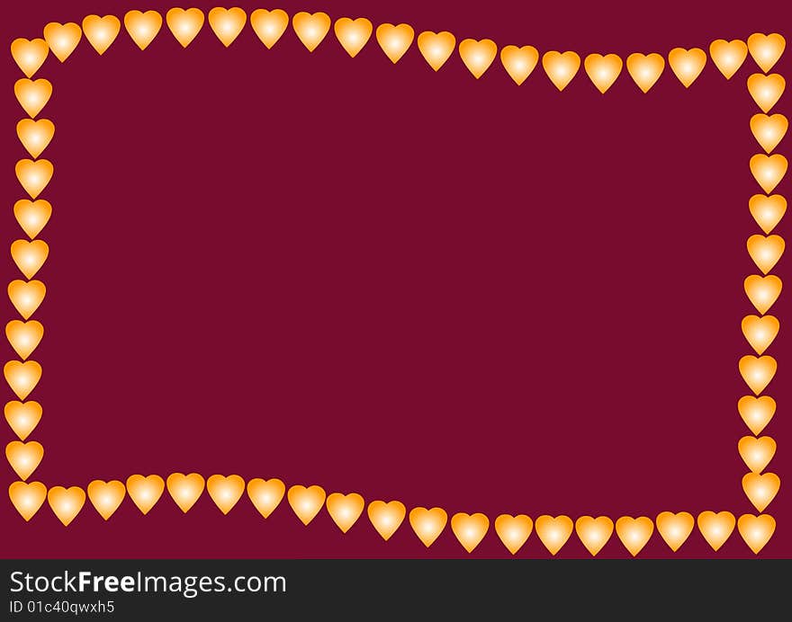 A view of a solid purplish background with a decorative border of yellow hearts or valentines. A view of a solid purplish background with a decorative border of yellow hearts or valentines.