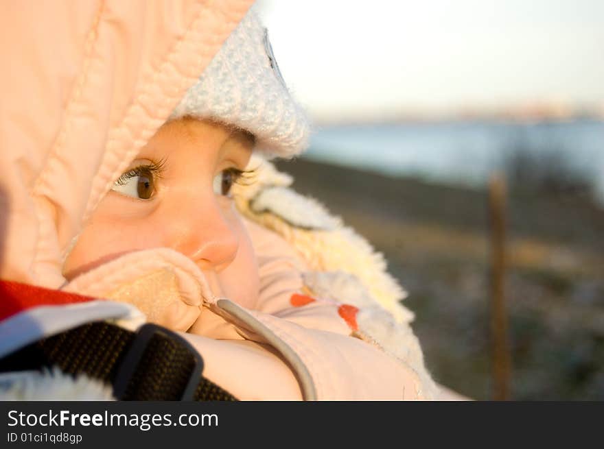 Baby on walk, autumn time