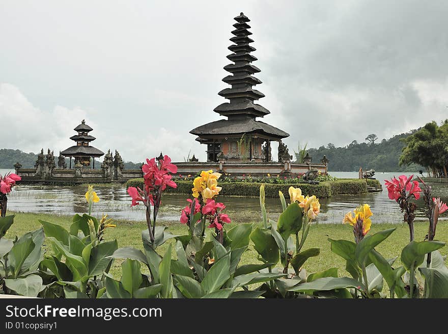 Candi Kuning means The Yellow Temple. The Hindu-Bali temple sits on the shore of Lake Bratan,Bali Indonesia