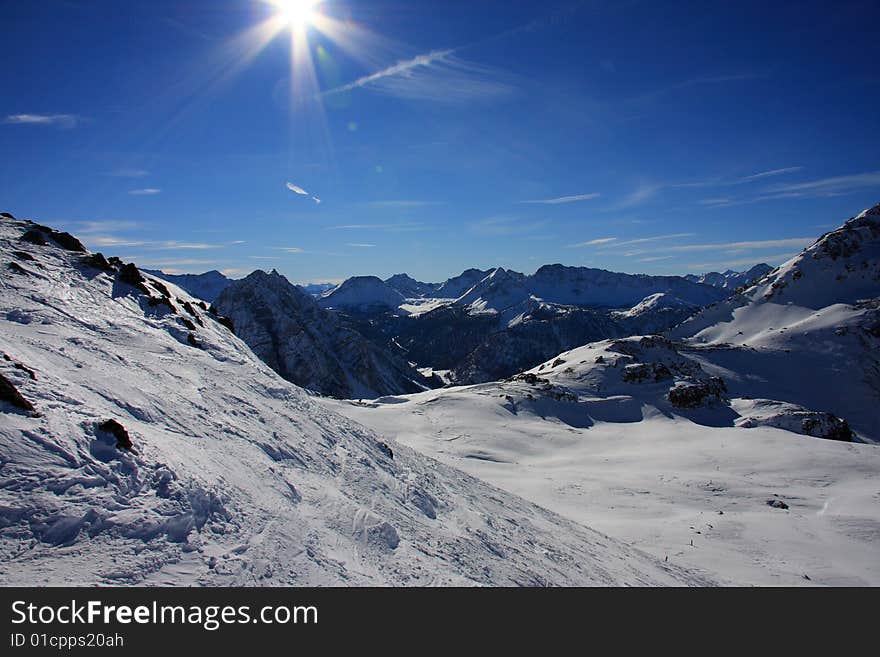 Mountains and sun