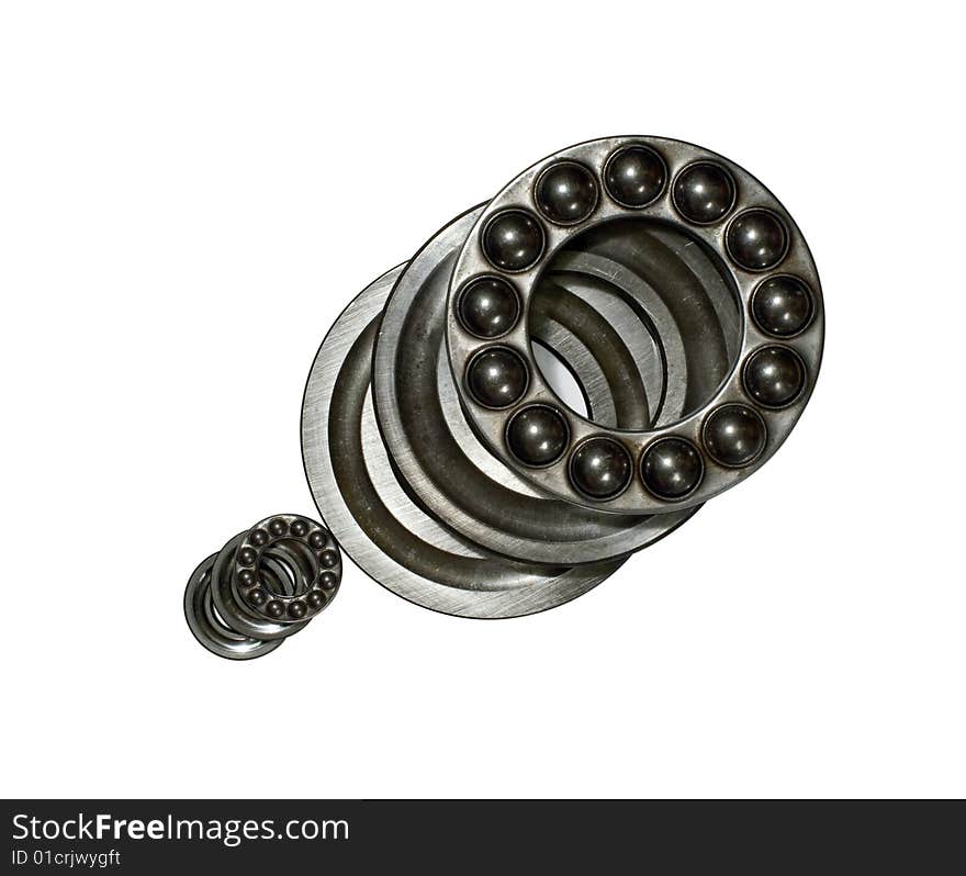 Two steel axial ball bearings isolated on a white backgraund