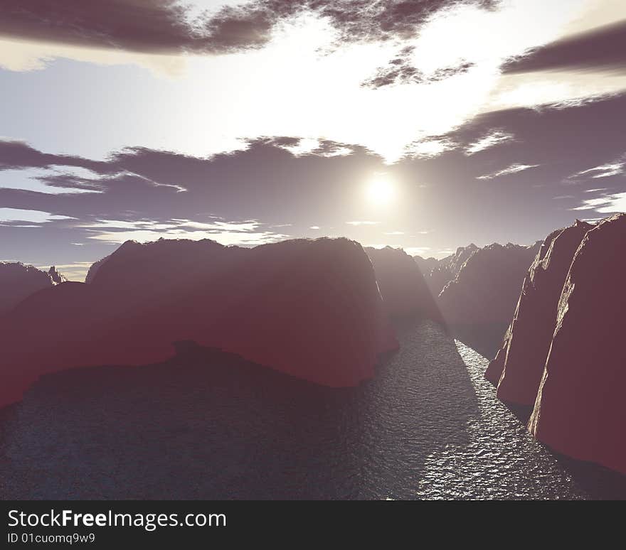 3D illustration of beautiful sunset