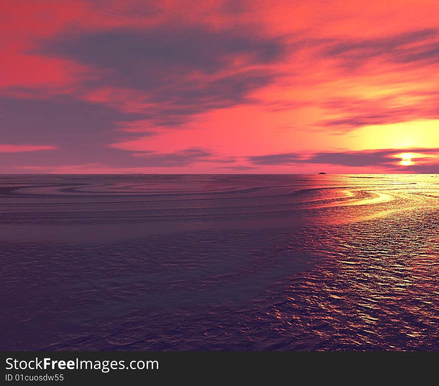 3D illustration of beautiful sunset