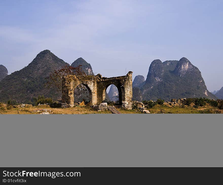 Mountain By Jade Dragen River Near Yangshuo