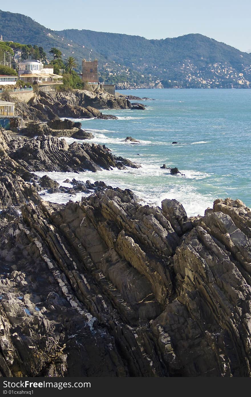 Italian Riviera: full of rocks coast at Nervi (Genoa)