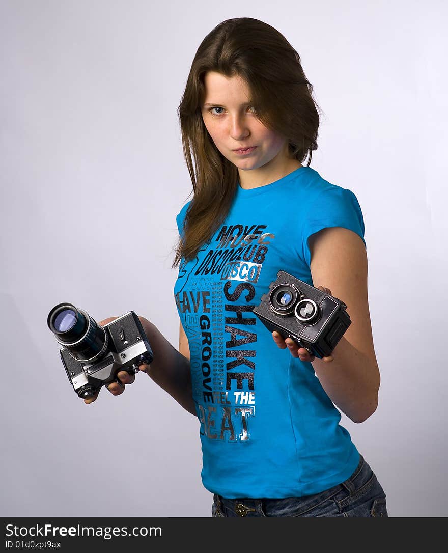 A girl is taken picture in January 2009. studio portrait. White background. A girl is taken picture in January 2009. studio portrait. White background.