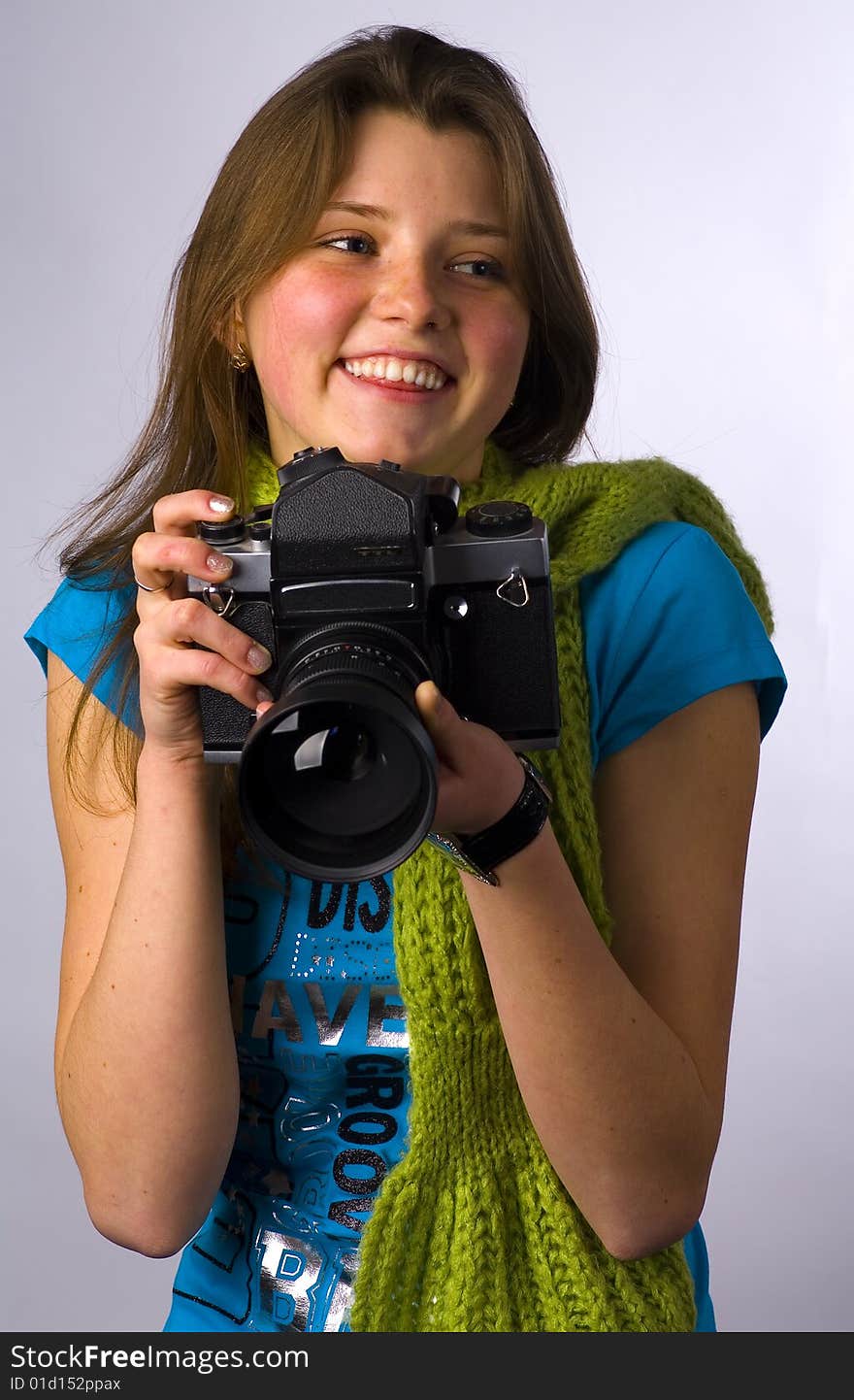 A girl is taken picture in January 2009. studio portrait. White background. A girl is taken picture in January 2009. studio portrait. White background.