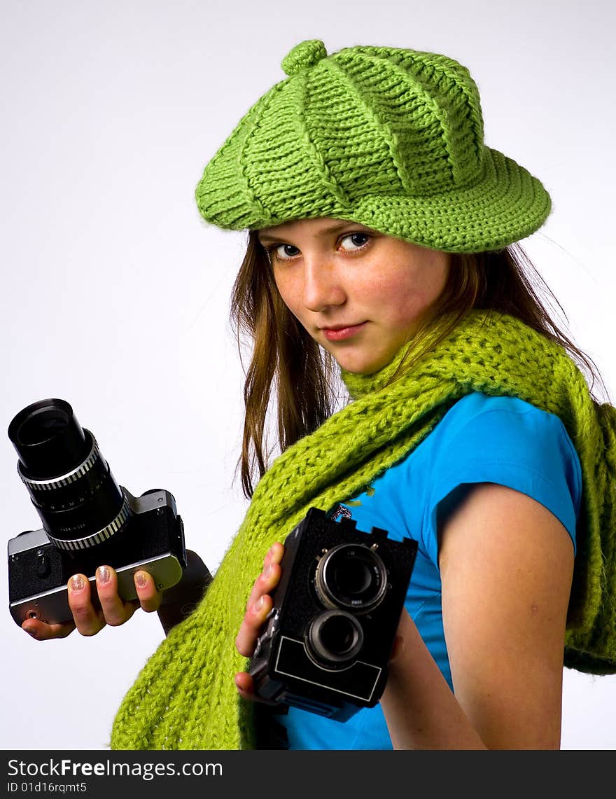 A girl is taken picture in January 2009. studio portrait. White background. A girl is taken picture in January 2009. studio portrait. White background.