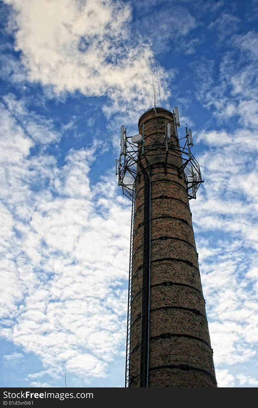 Factory pipe, against the dark blue sky. Factory pipe, against the dark blue sky