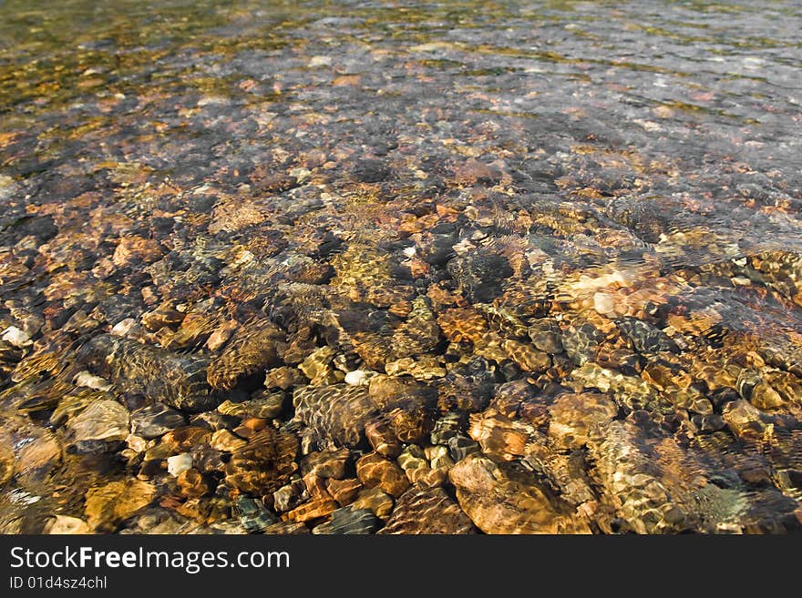 Pebbles in stream in mountain river