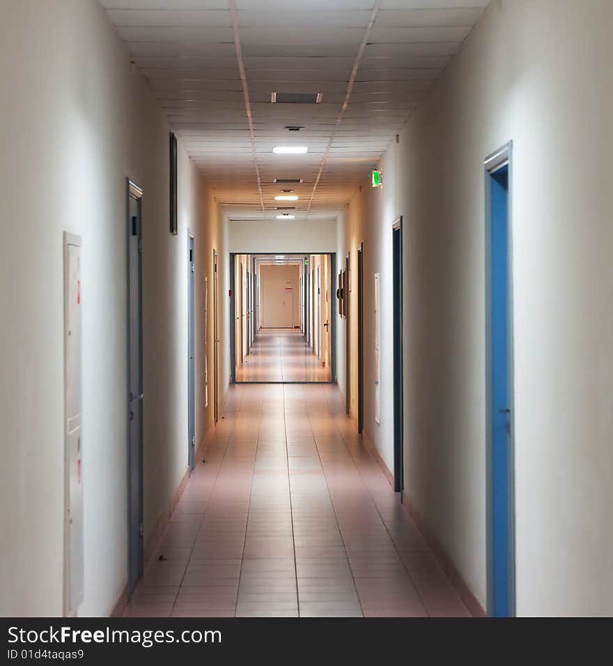 Long corridor in office building