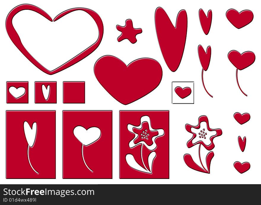 Set of classic red hearts. Set of classic red hearts