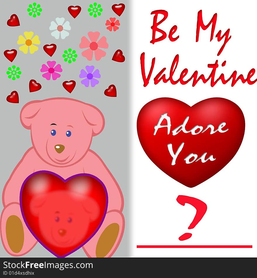 Valentine Background or card with teddy and hearts