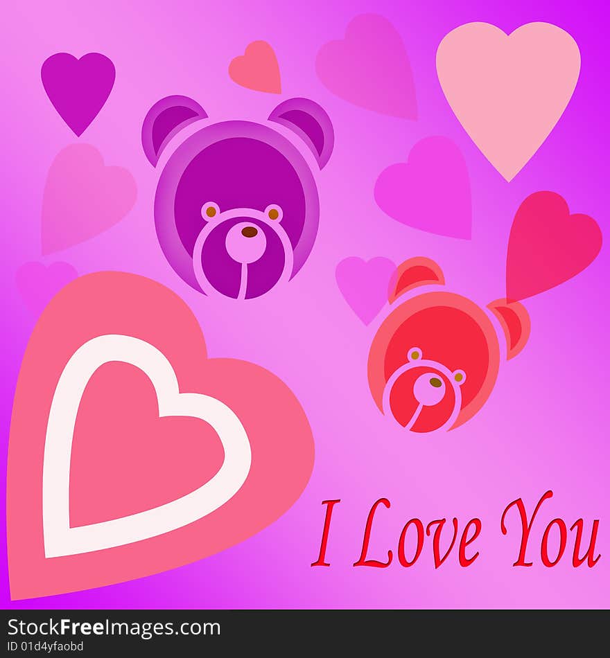 Valentine Background or card with teddy and hearts