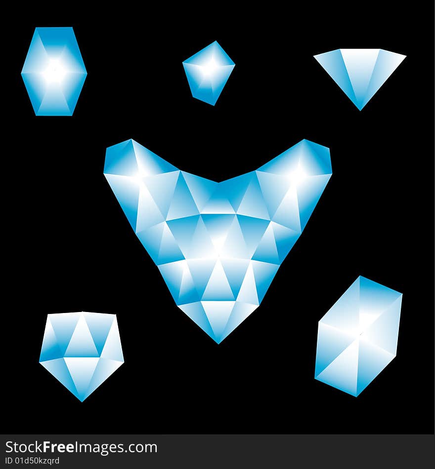 Vector set brilliant's heart and precious stones. Vector set brilliant's heart and precious stones