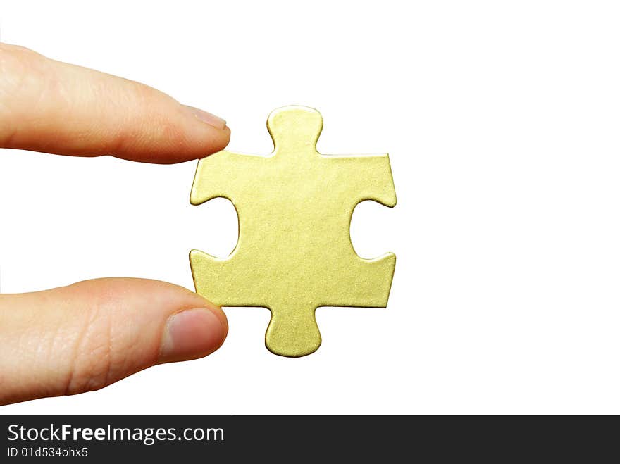 Puzzle in hand isolated on white background