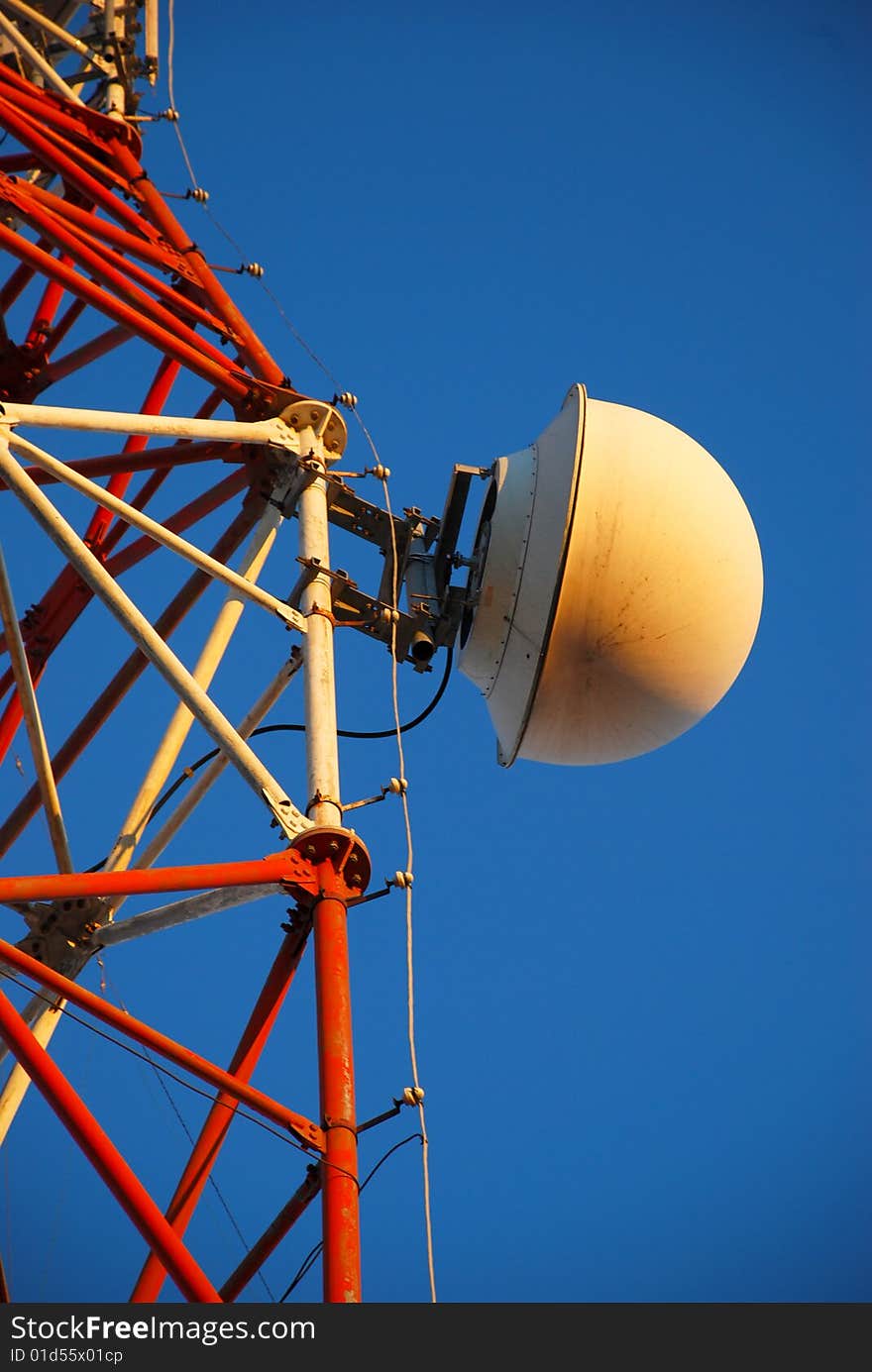 Antenna locked on a telecommunication tower. Antenna locked on a telecommunication tower