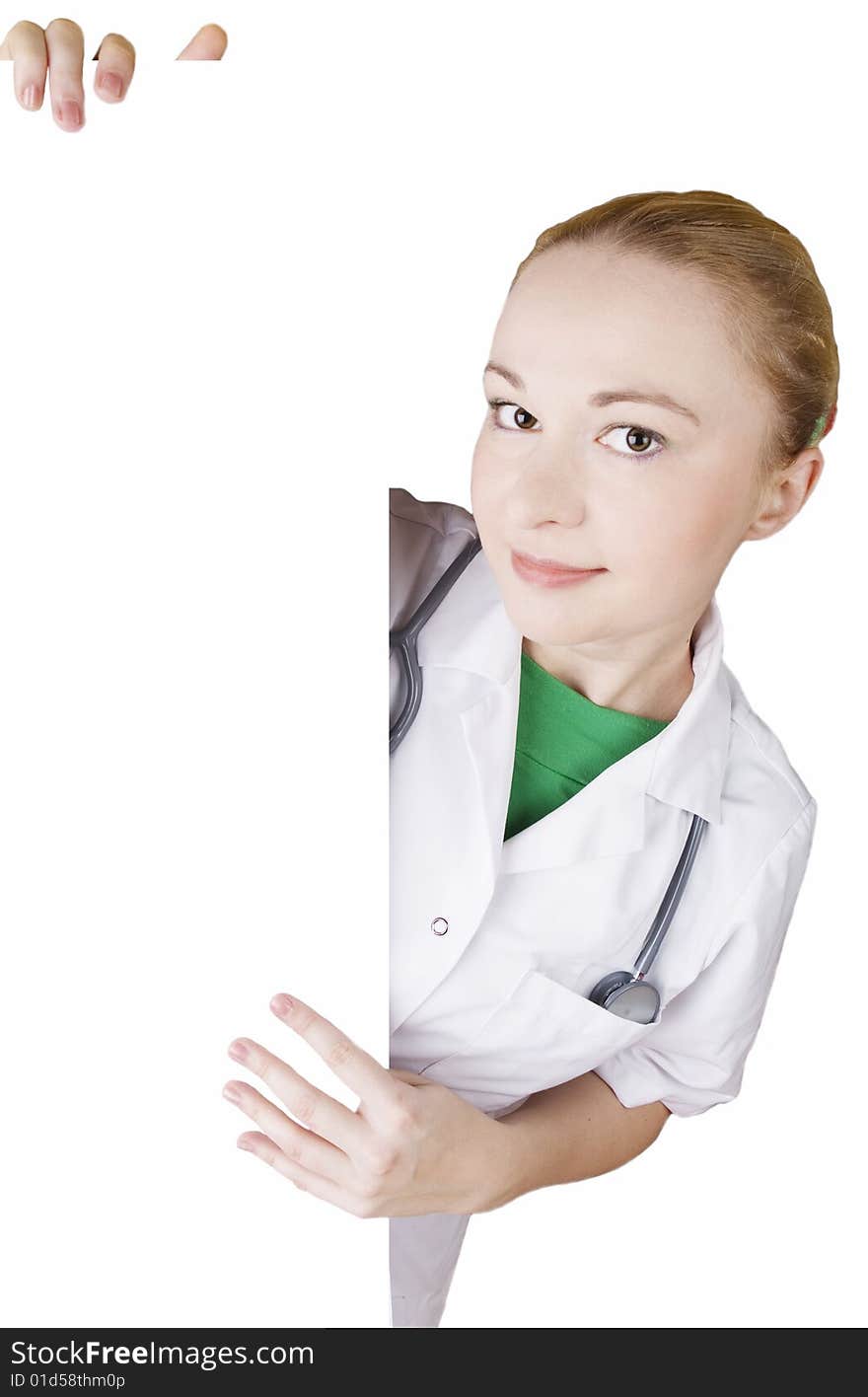 young female doctor with stethoscope and empty board. young female doctor with stethoscope and empty board