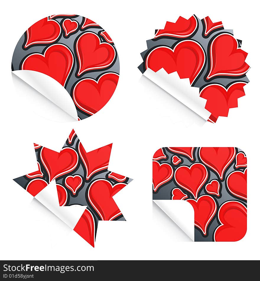 Vector illustration of beautiful Valentine retail stickers with modern peel effect. Vector illustration of beautiful Valentine retail stickers with modern peel effect.