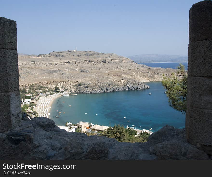 Lindos view on the bleu see on Rhodos