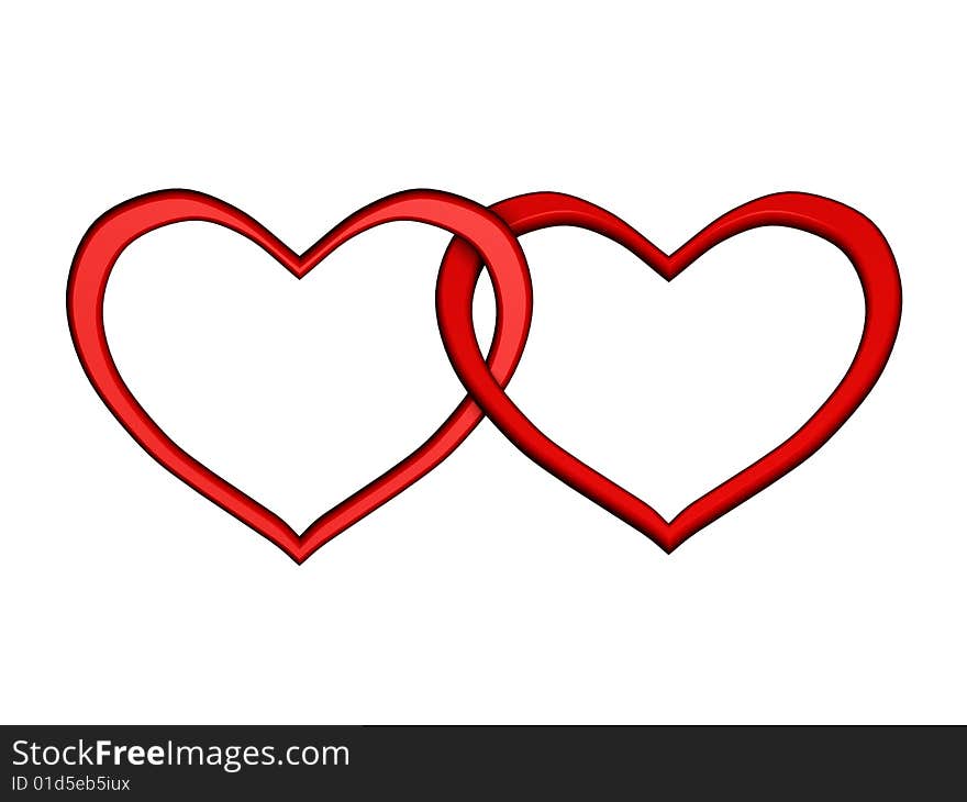 Two red hearts symbols isolated on white