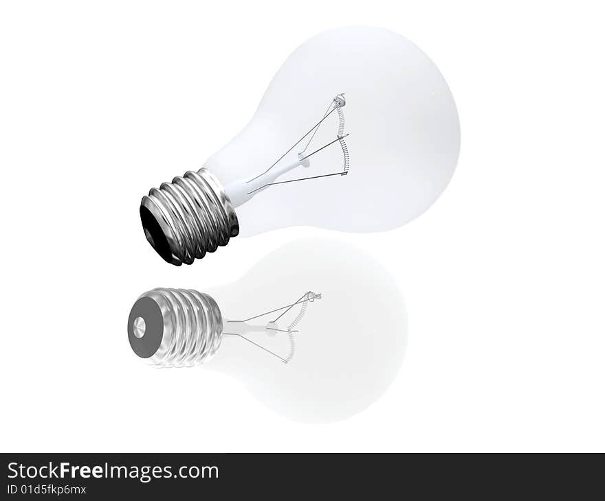 3d light bulb with reflection on white. 3d light bulb with reflection on white