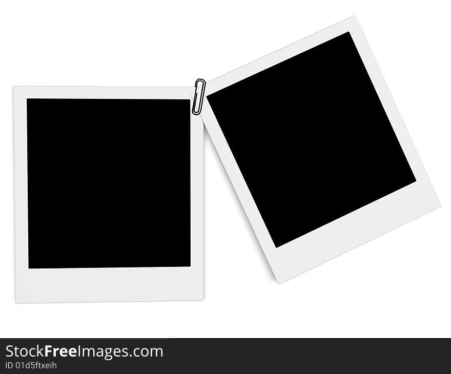 Two empty blank photo cards with clip isolated on white. Two empty blank photo cards with clip isolated on white