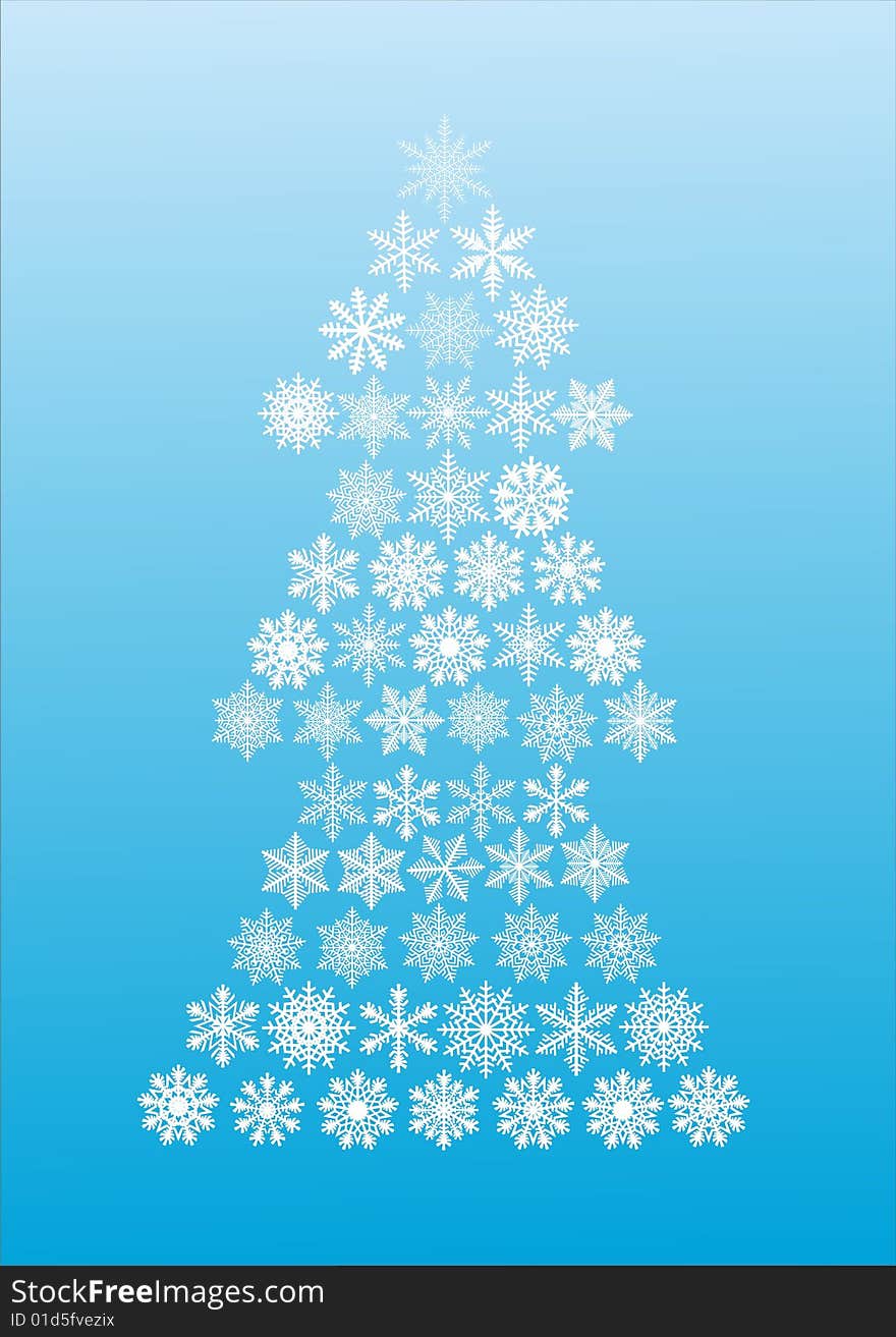 Snowflake tree on blue gradient background