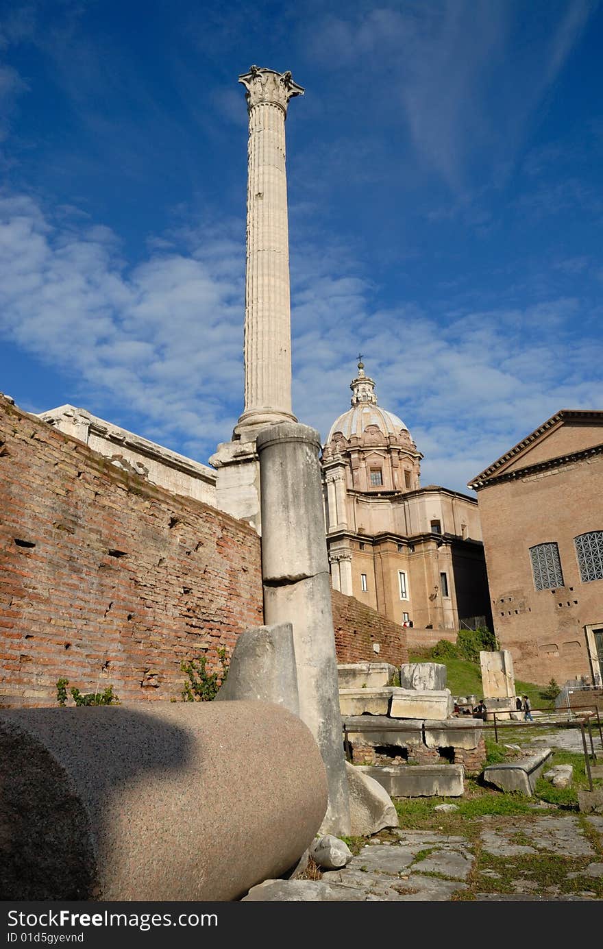 Ancient roman ruins of the imperial forums roma