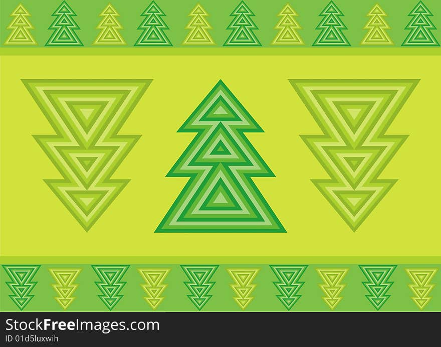 Pines on abstract color background with decorative border. Pines on abstract color background with decorative border