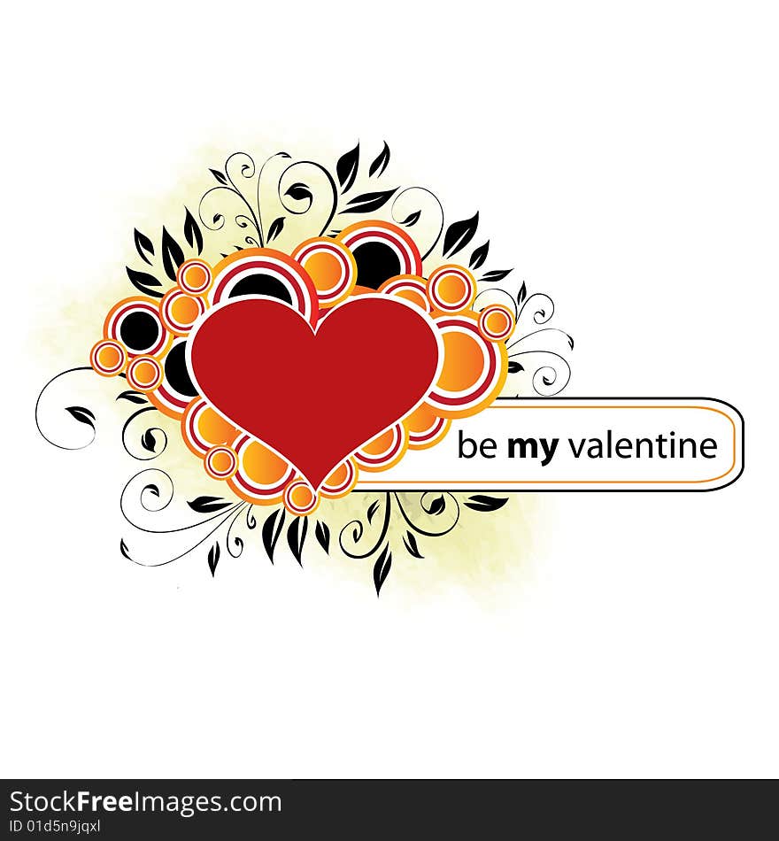 Valentine's Day Design With Orange Circles and Floral Elements. Valentine's Day Design With Orange Circles and Floral Elements