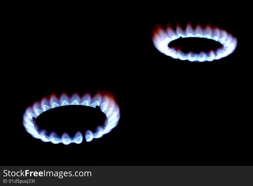 Blue flames of a gas stove