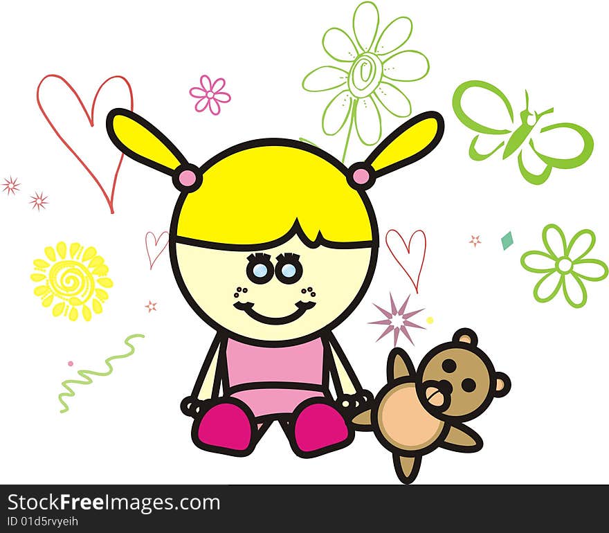 Little blond girl graphic illustration. Little blond girl graphic illustration