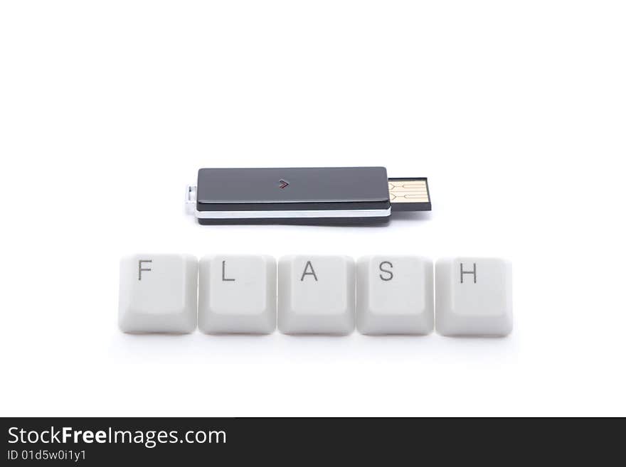 Stylish usb flash drive and flash sign made of keyboard keys