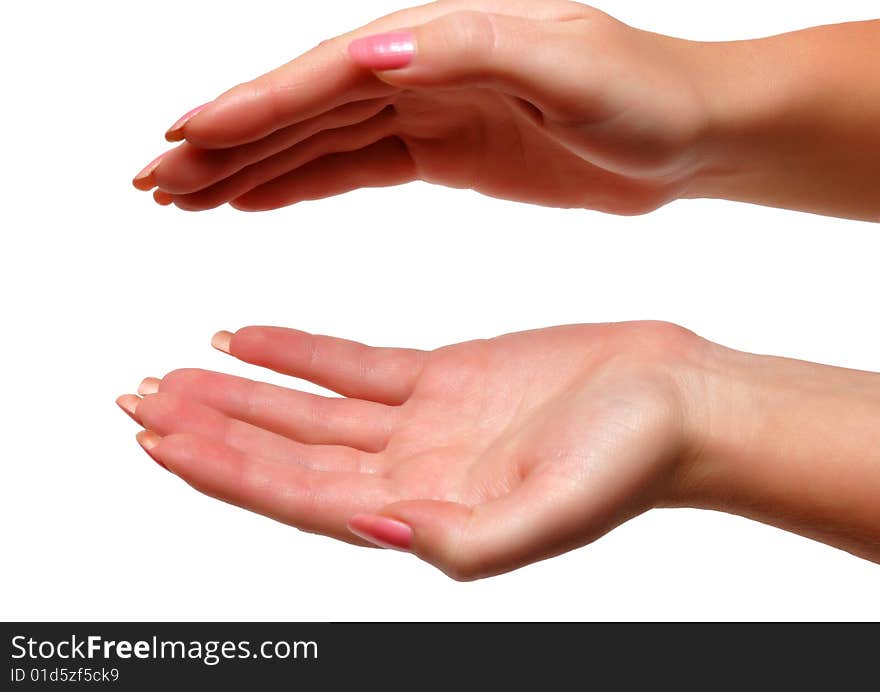 Human palms isolated over white background