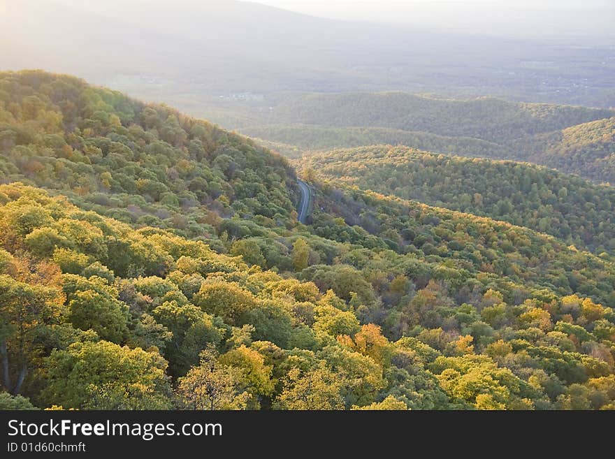 Beautiful and colorful autumn tree tops in the mountains. Beautiful and colorful autumn tree tops in the mountains.