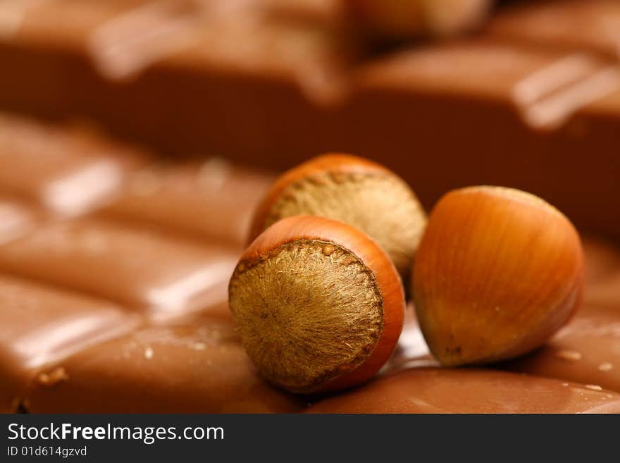 Detail of milk chocolate with peanut