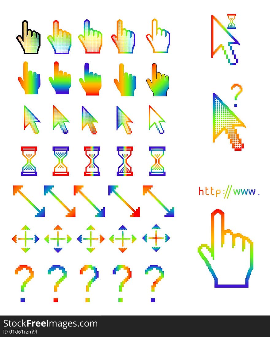 Vector illustration mouse pointers, arrow hand finger