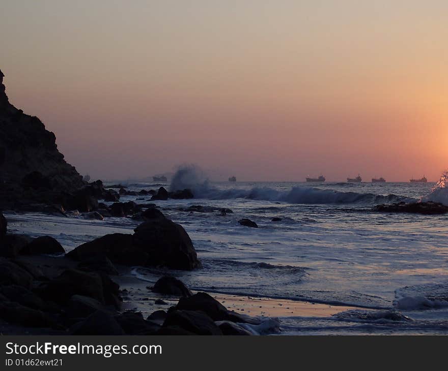 The sunset over the Pacific Ocean in Ecuador.