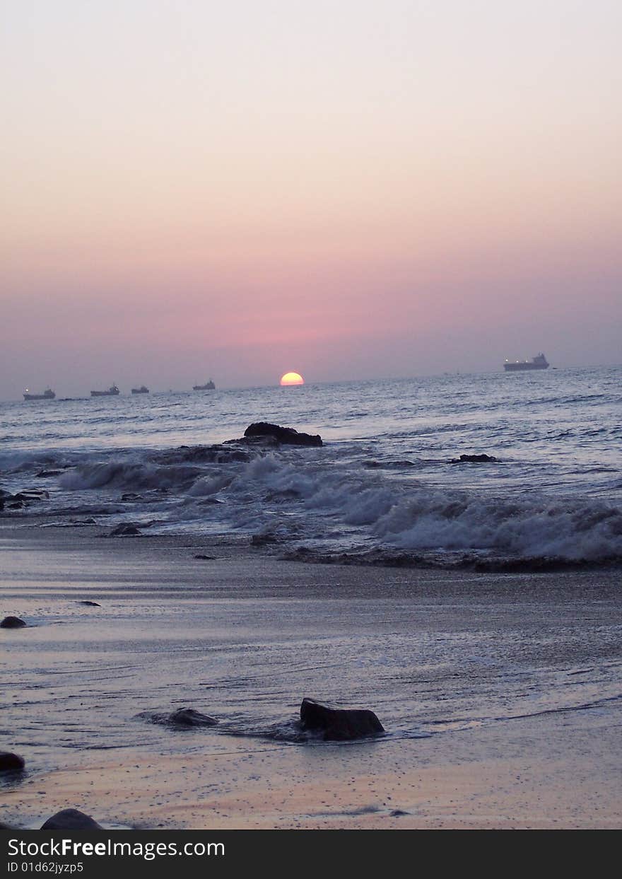 The sunset over the Pacific Ocean in Ecuador.