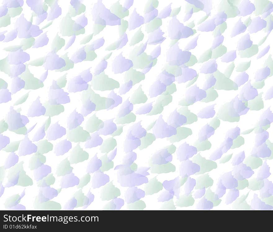 Green and purple leaves petals strewn on white background. Green and purple leaves petals strewn on white background