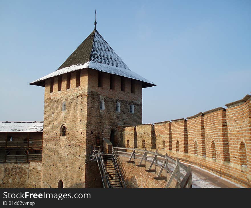 Tower of the old castle in winter