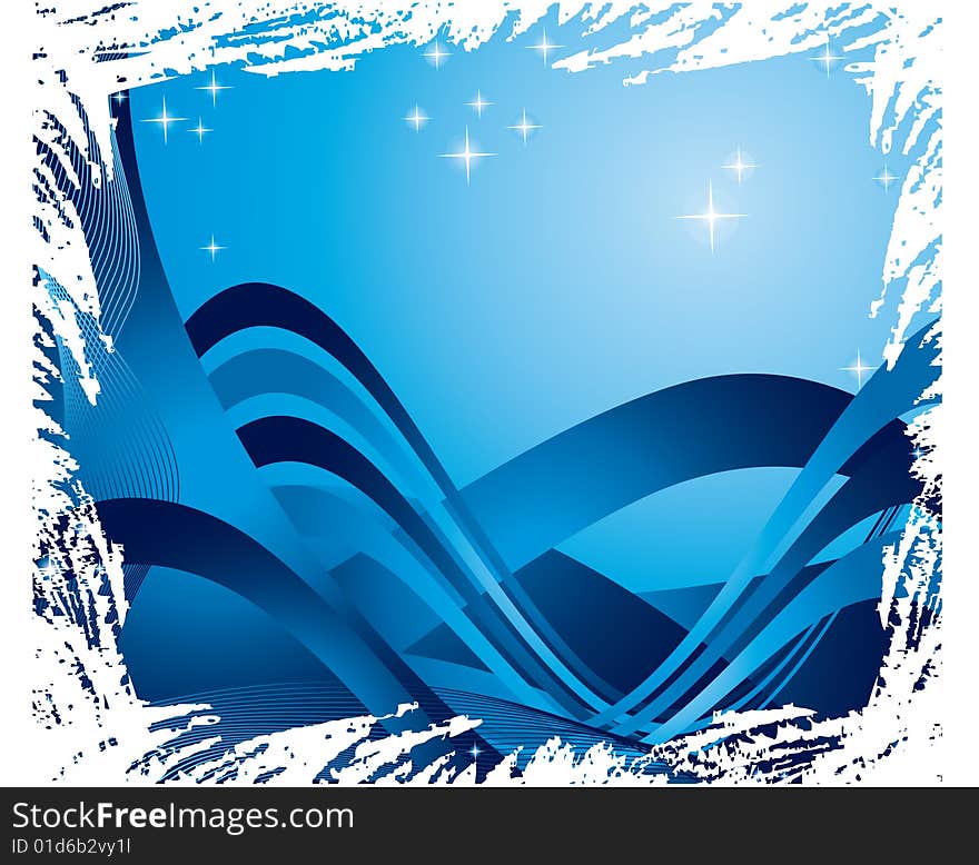 The vector illustration contains the image of blue ribbons and stars